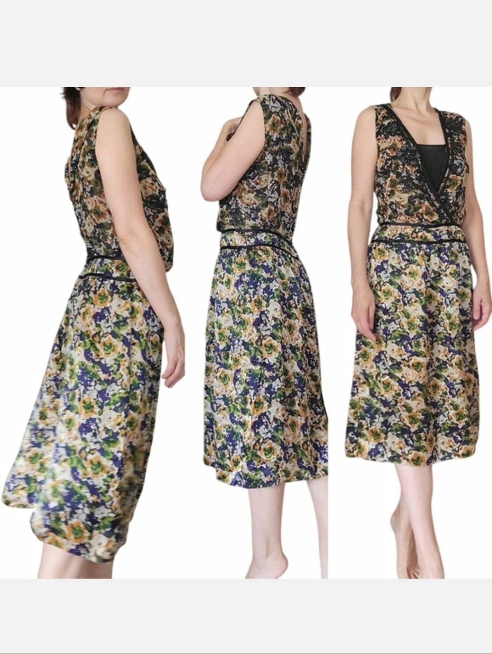 MEGAN PARK Abstract Floral print Beaded Silk Dress 4